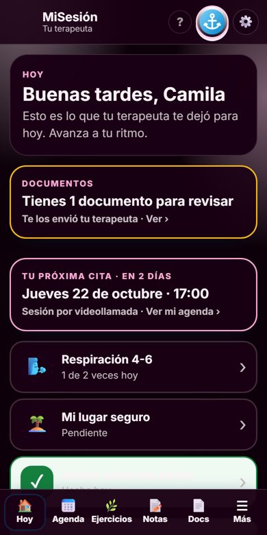 Pantalla de MiSesión